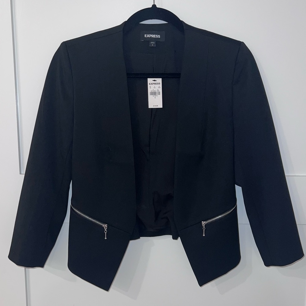 Express - Zip pocket cutaway blazer - Black, size 0 (new with tags)